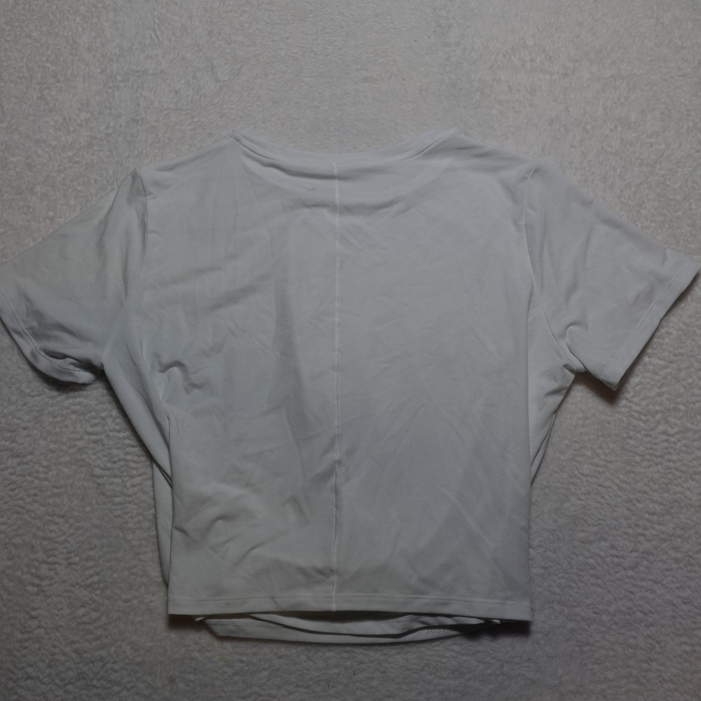 Little Stain Nike Training Top Women L White Dri-FIT Twist Front Cropped - Picture 2 of 9